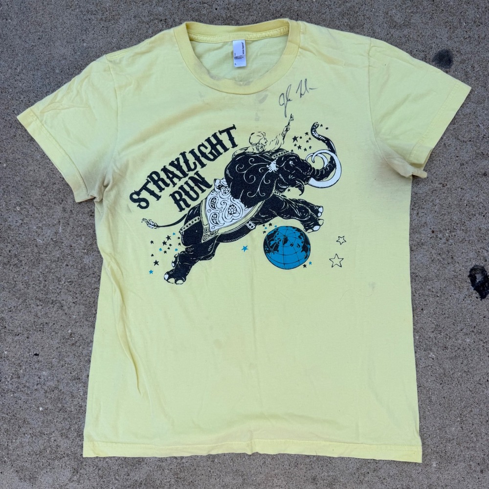 American Apparel Straylight Run Women L Yellow Elephant Band Tee Indie Rock Emo